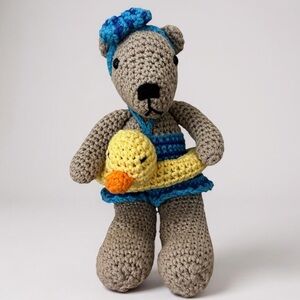 Handmade Crochet Beach Stuffed Bear with Duck Floatie